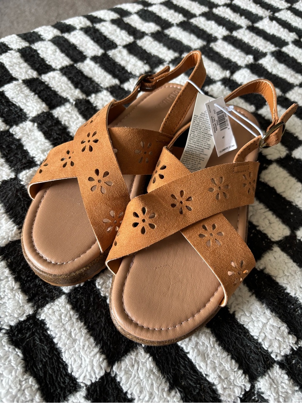 Old Navy Girls' Tan Floral Cutout Slingback Sandals